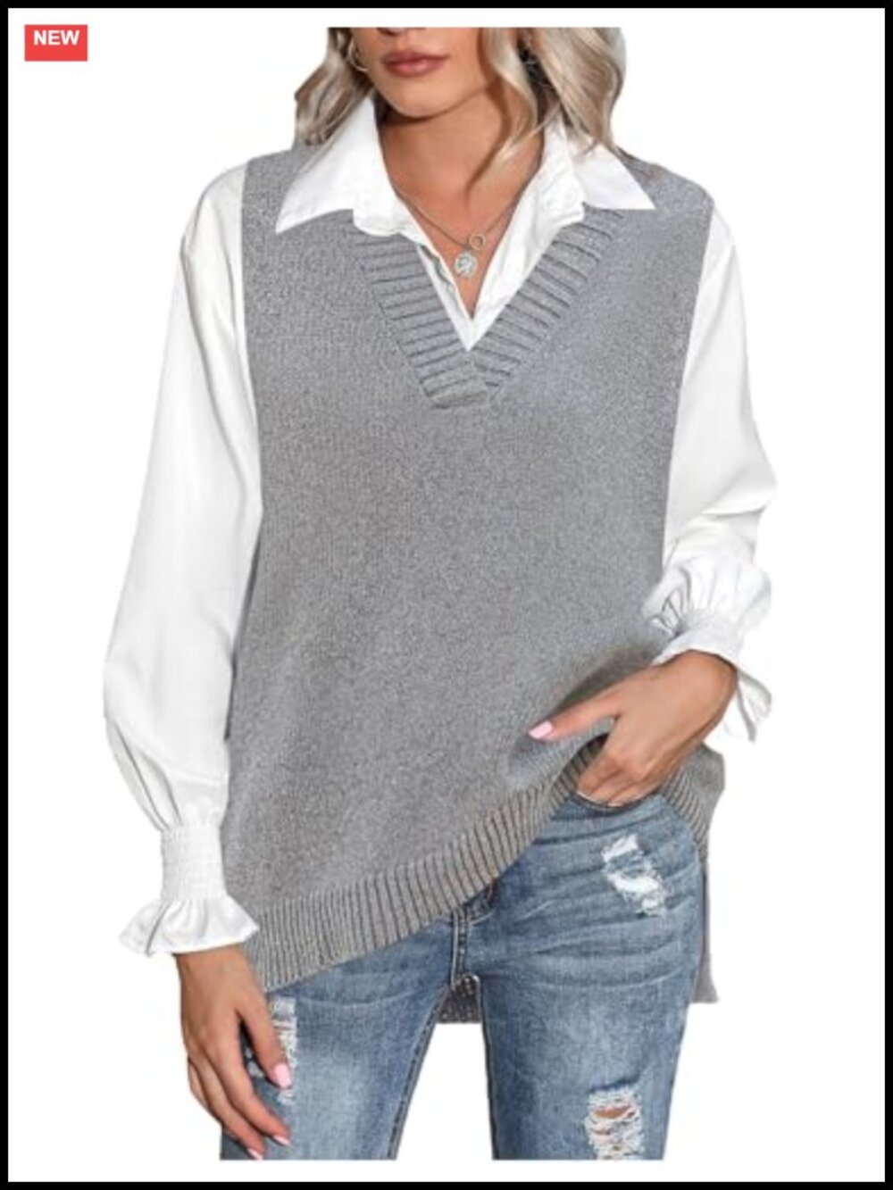 Zeagoo Sleeveless Sweater Vest V Neck Oversized Knit Pullover Tops